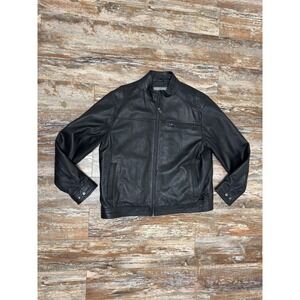 Mens Boston Harbour Black Leather Full Zip Jacket Size XL New Zealand Lamb Biker